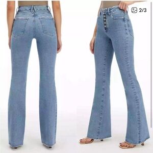 Good American Good Legs Flare High-Waist Button Fly Jeans
